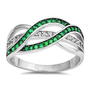 Sterling Silver Green and Clear CZ Eternity Ring
